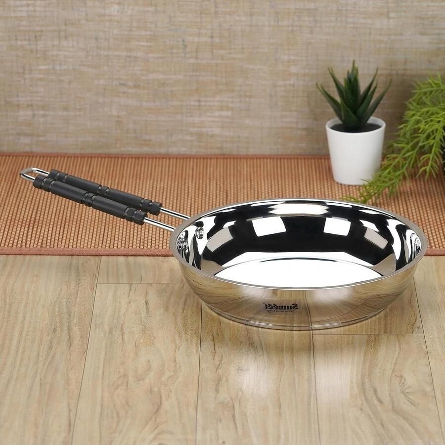 Roestvrijstalen Koekenpan Inductie Pan Veelzijdig Koken Gelijkmatige Warmte 25.5 cm Diameter Zilverkleurig