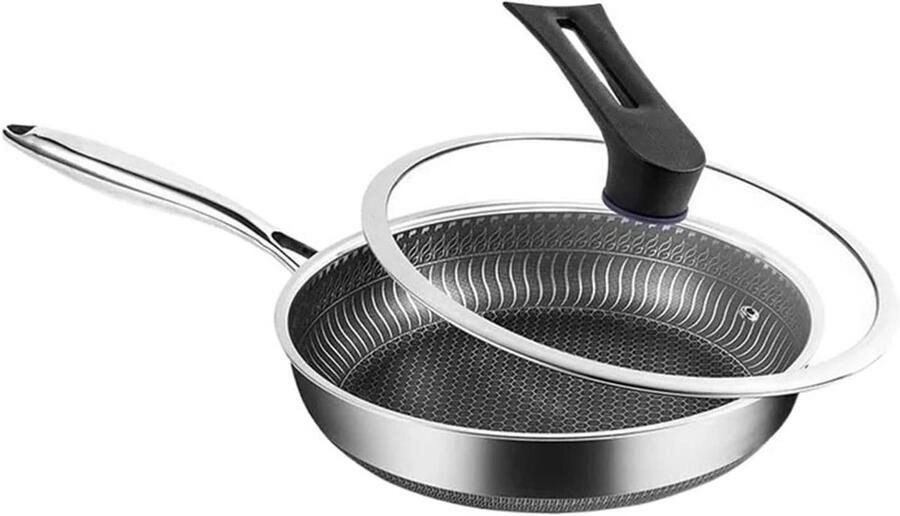 Roestvrijstalen Koekenpan Keuken Pan Dagelijks Koken Gelijkmatige Warmteverdeling 28CM Zilver