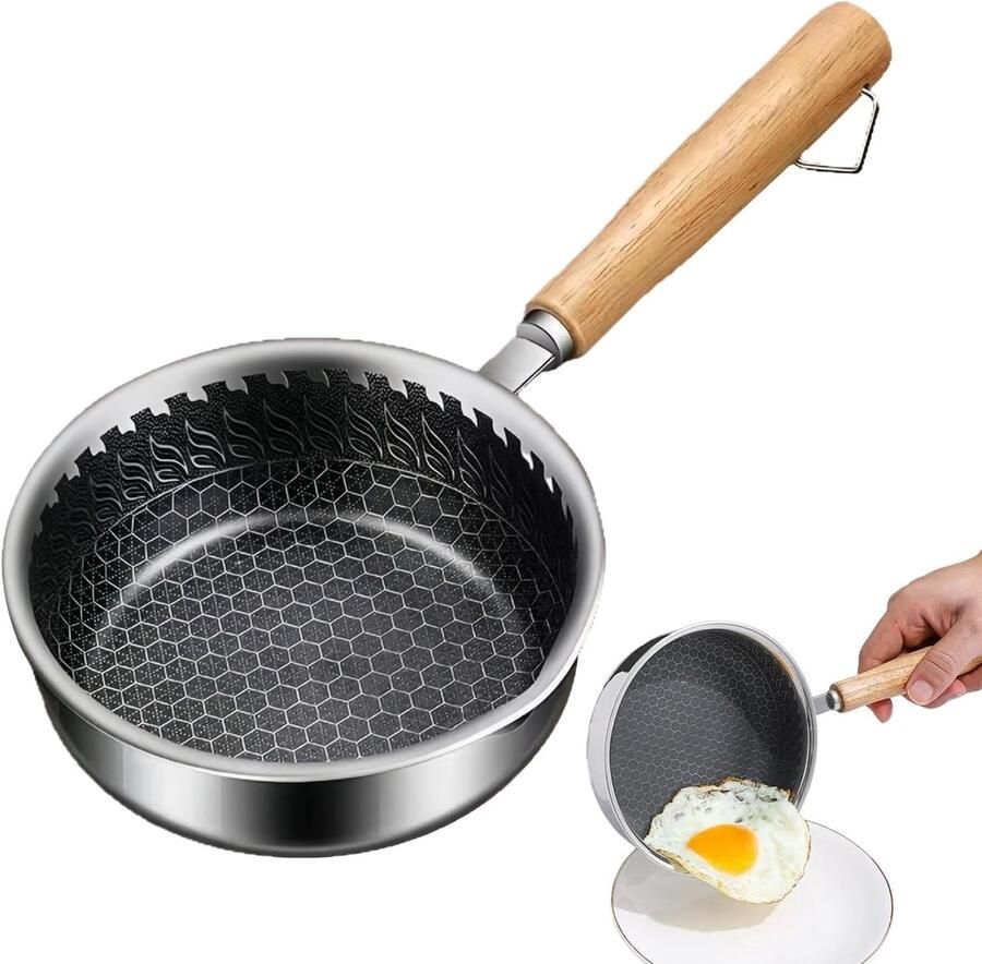 Roestvrijstalen koekenpan Kleine braadpan Eten bereiden Gietmondingen aan zijkant 14 cm diameter Zilverkleurig