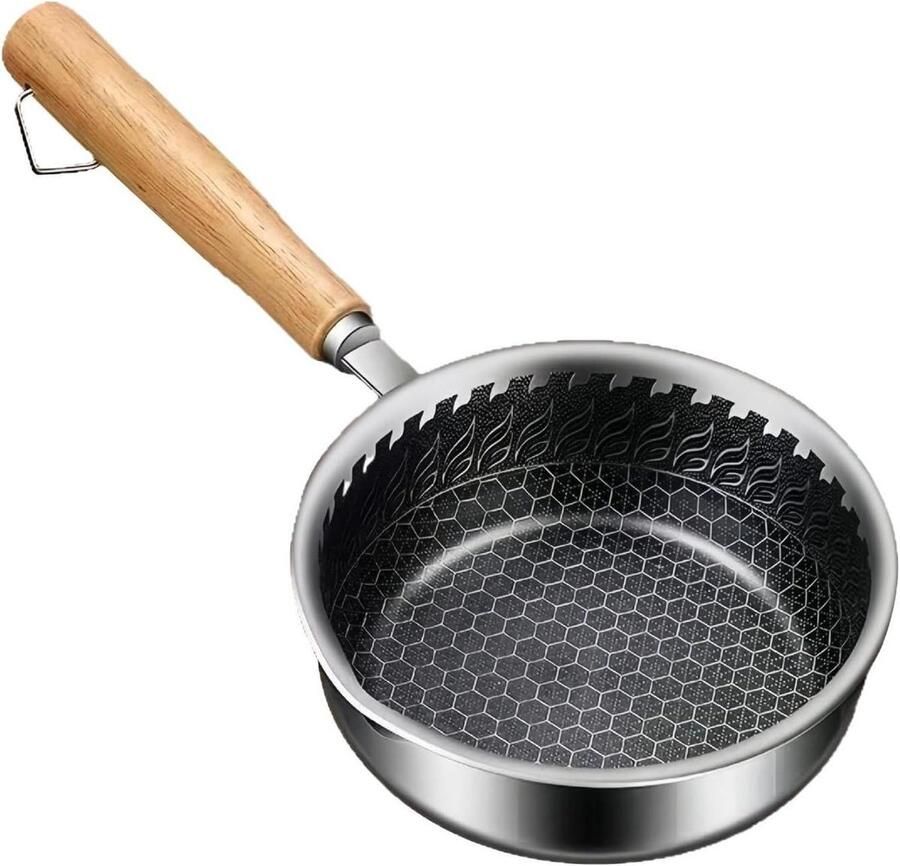 Roestvrijstalen Koekenpan Kleine Pannenkoekenpan Steelpan Ontbijt Bereiden Krasvast Ontwerp 14 cm Zilver