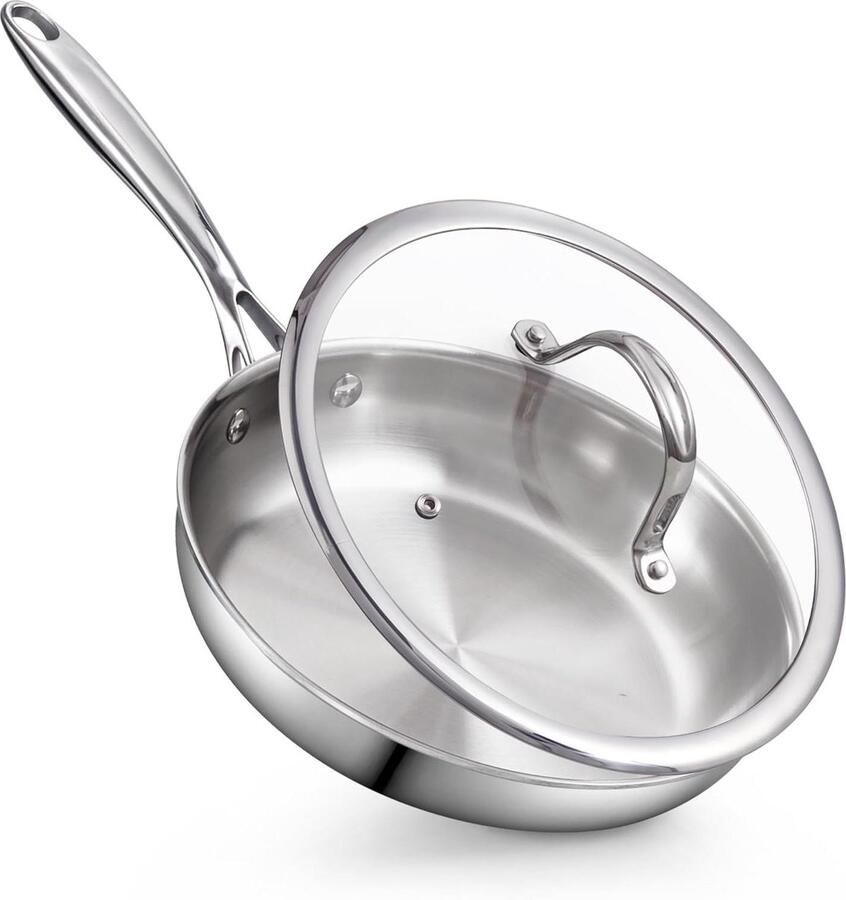 Roestvrijstalen koekenpan Meerlaagse wokpan Professioneel koken Gelijkmatige warmteverdeling 30 cm Zilver