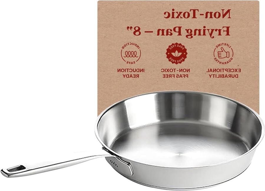 Roestvrijstalen koekenpan met anti-aanbaklaag Gezond koken Ovenbestendig tot 500F 8 inch Zilverkleurig