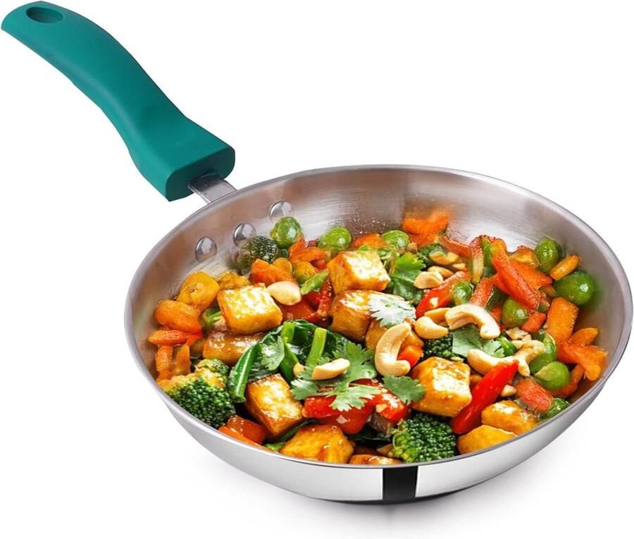 Roestvrijstalen koekenpan met bakeliet handvat Dagelijks koken 100% toxinevrij 228 cm Zilver