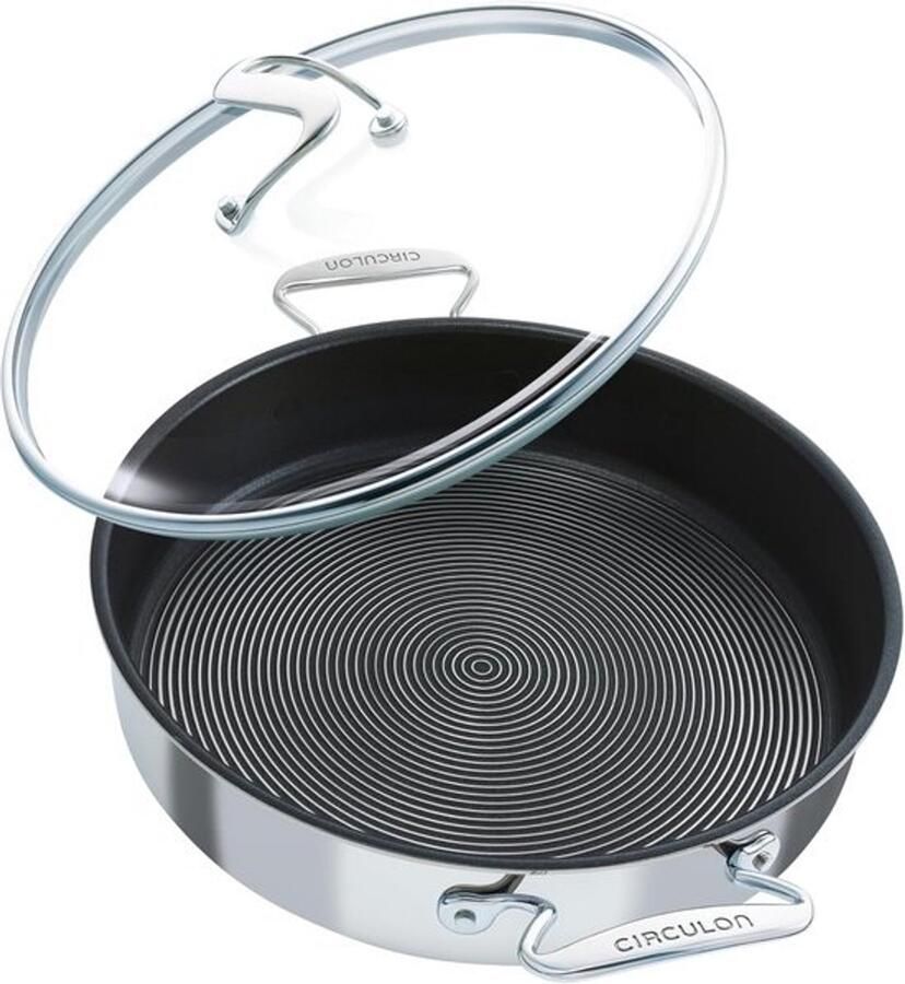 Roestvrijstalen koekenpan met deksel 30 cm Inductiegeschikte braadpan met hybride antiaanbaklaag