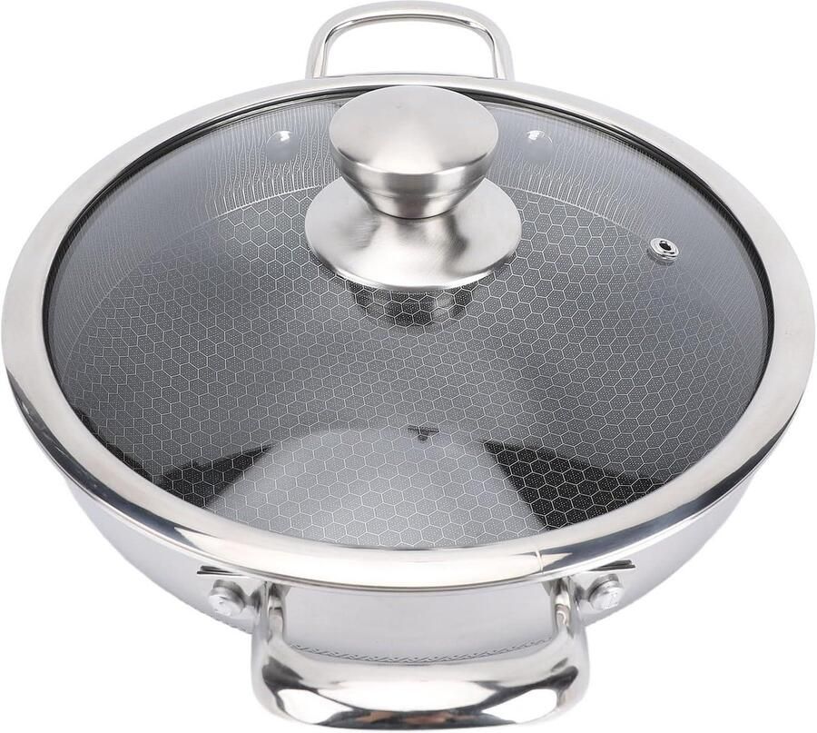 Roestvrijstalen Koekenpan met deksel Dagelijks Koken Honingraat Anti-aanbak 26CM Zilver