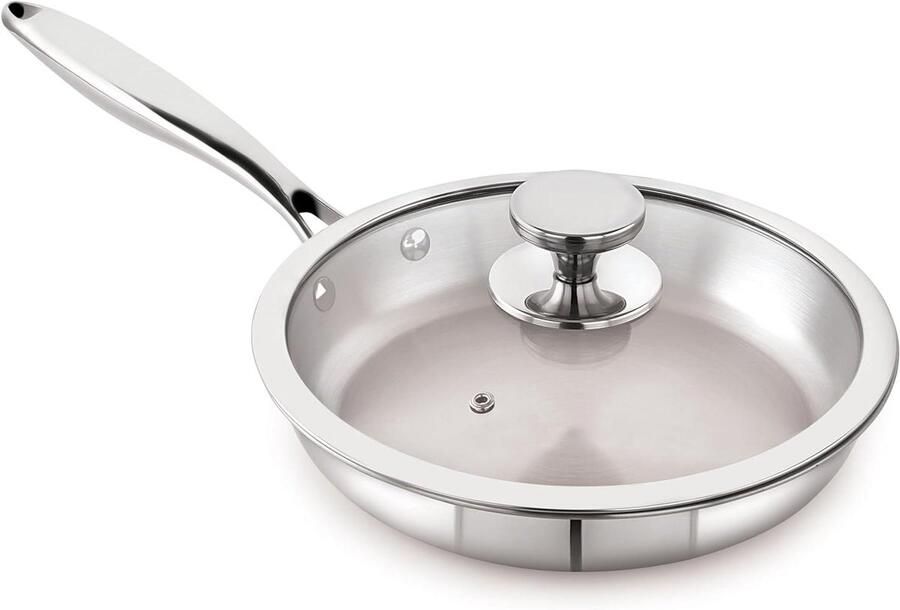 Roestvrijstalen Koekenpan met deksel Dagelijks koken Tri-ply constructie 24 cm Zilverkleurig