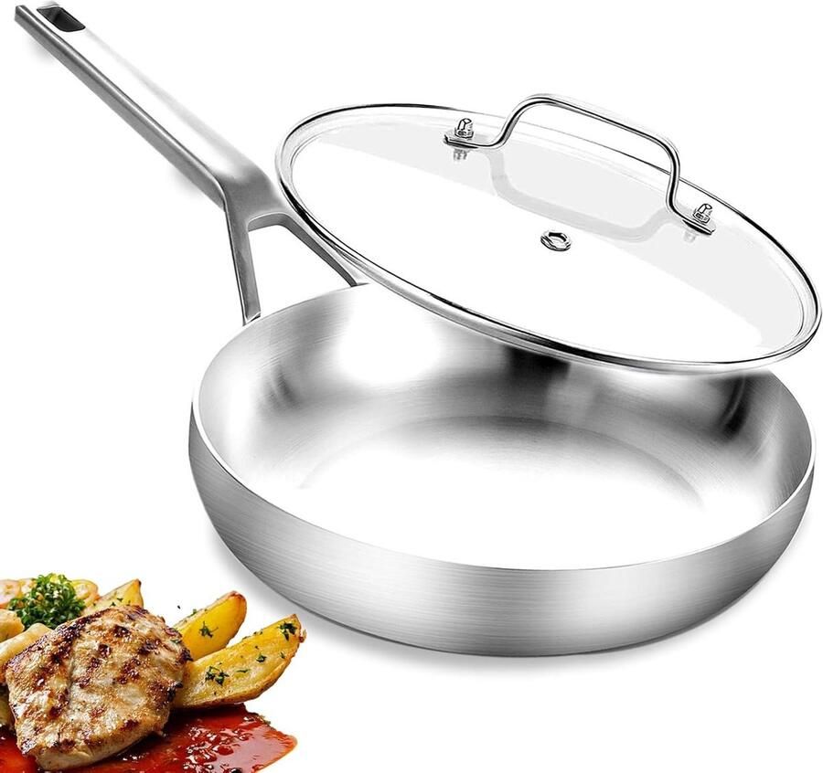 Roestvrijstalen Koekenpan met deksel Koken en bakken Tri-ply constructie 30 cm Zilver