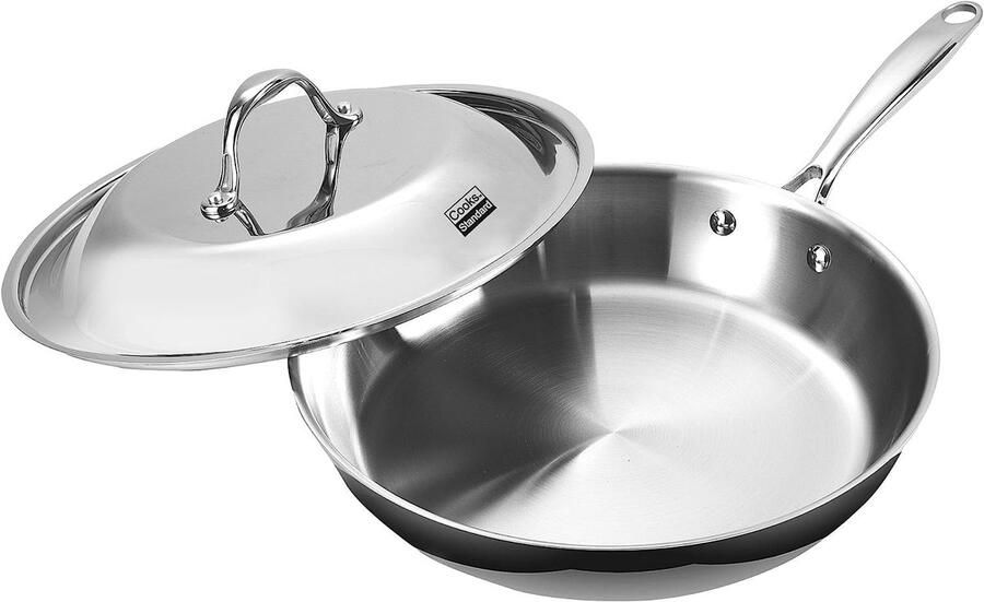 Roestvrijstalen Koekenpan met deksel Koken en braden Multi-laags metaal 30 cm Zilver