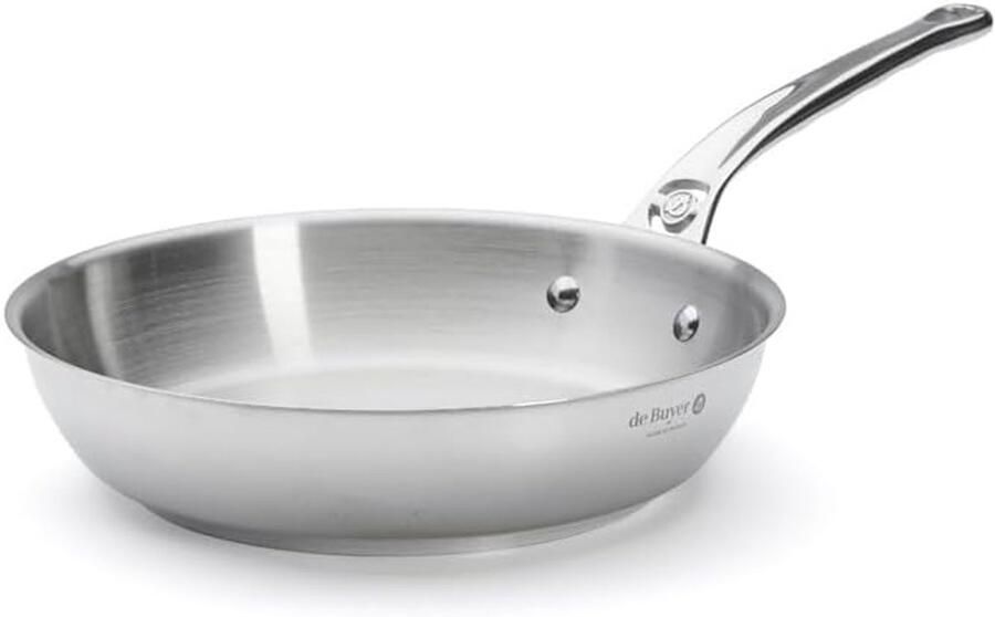 Roestvrijstalen koekenpan met handvat Bakken en braden Dik sandwichbodem 24 cm diameter Zilver