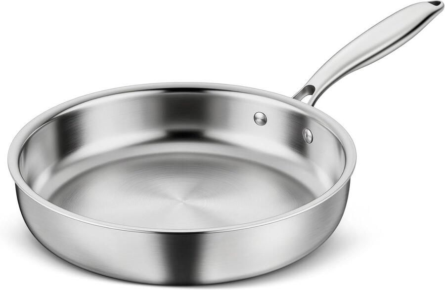 Roestvrijstalen koekenpan met steel Bakken en braden Vaatwasserbestendig 26 cm diameter Zilverkleurig