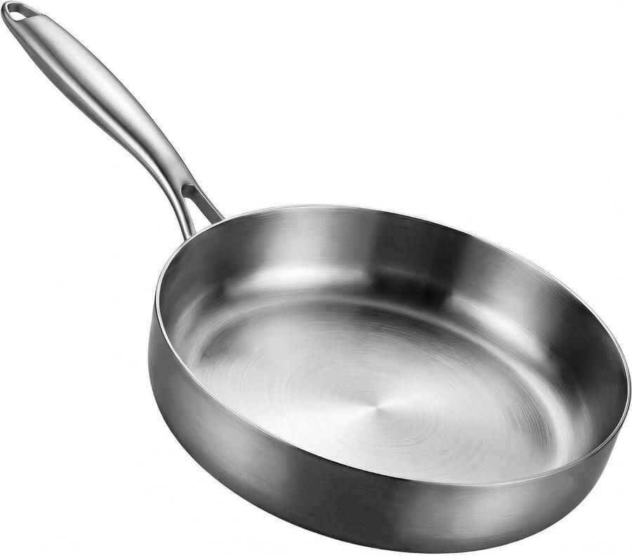 Roestvrijstalen koekenpan Metalen pan Koken en bakken Uniforme warmteverdeling 20 cm Zilver