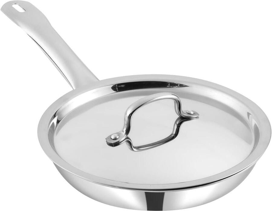 Roestvrijstalen koekenpan Omeletpan eierpan Dagelijks koken Drievoudige constructie 28 cm Zilver