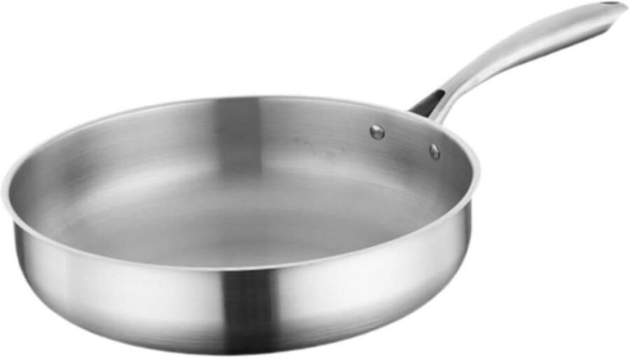 Roestvrijstalen Koekenpan Omeletpan Kookpan Veelzijdig Koken Snelle Warmtegeleiding 28cm Diameter Zilverkleurig