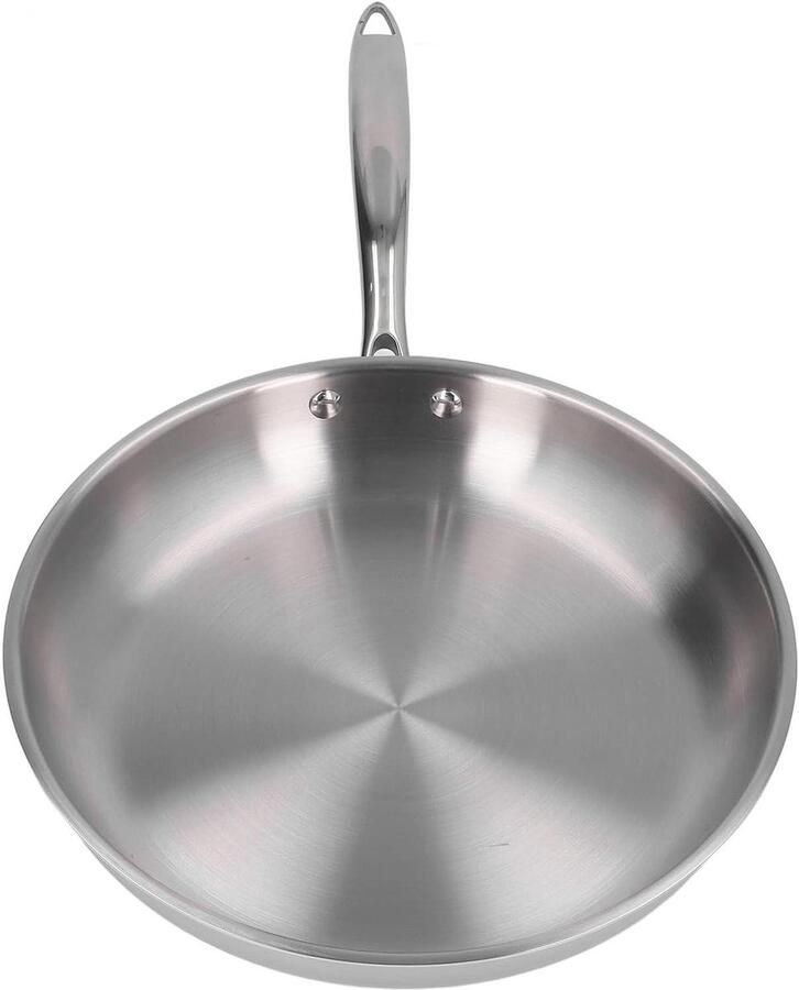 Roestvrijstalen Koekenpan Ongecoat Braadpan Veelzijdig Koken Drielaagse Bodem 30 cm Zilver