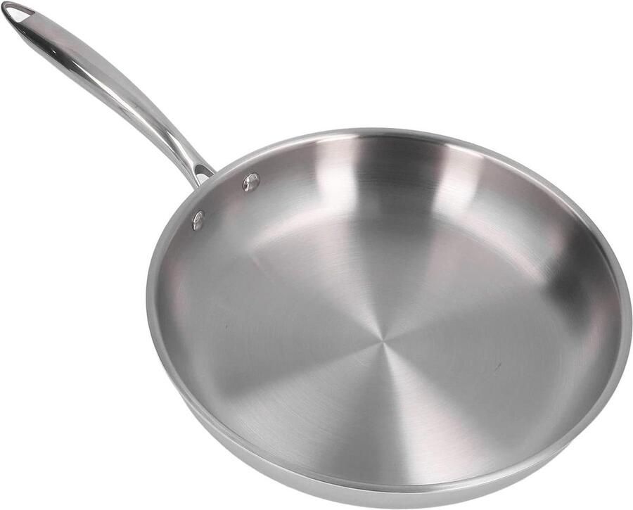 Roestvrijstalen Koekenpan Ongecoat Kookgerei Omeletten Bakken Drielaagse Bodem 28 cm Zilverkleurig