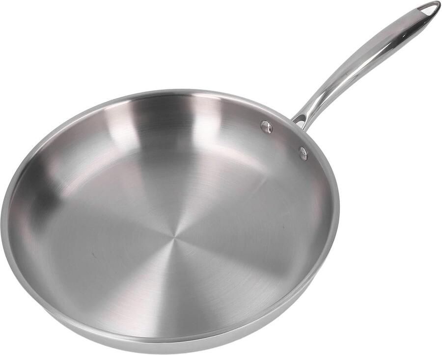 Roestvrijstalen koekenpan Ongecoat staal Omeletten bakken Verdikt 3-laags materiaal 30 cm diameter Zilver