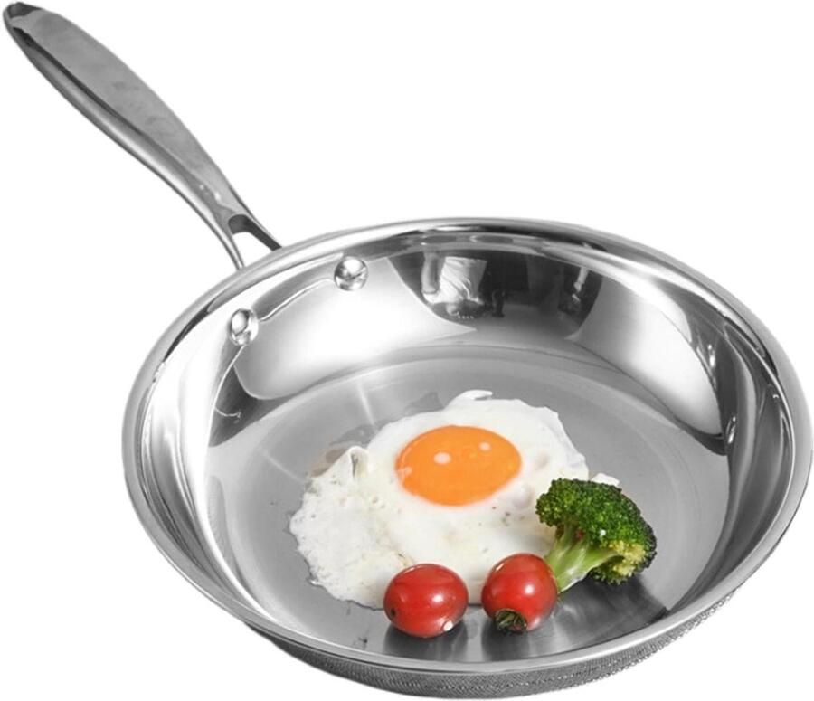 Roestvrijstalen Koekenpan Ongecoate Pan Dagelijks Koken Gelijkmatige Warmteverdeling 24 cm Zilver
