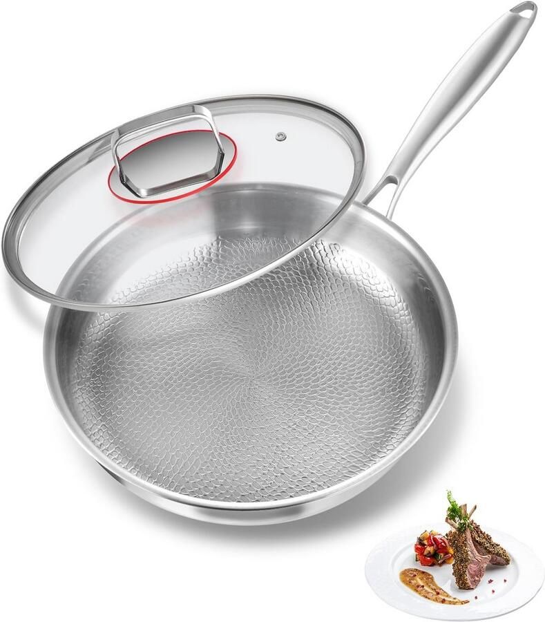 Roestvrijstalen koekenpan Ongecoate pan Gezond koken 5-laags warmtebodem 30 cm Zilver