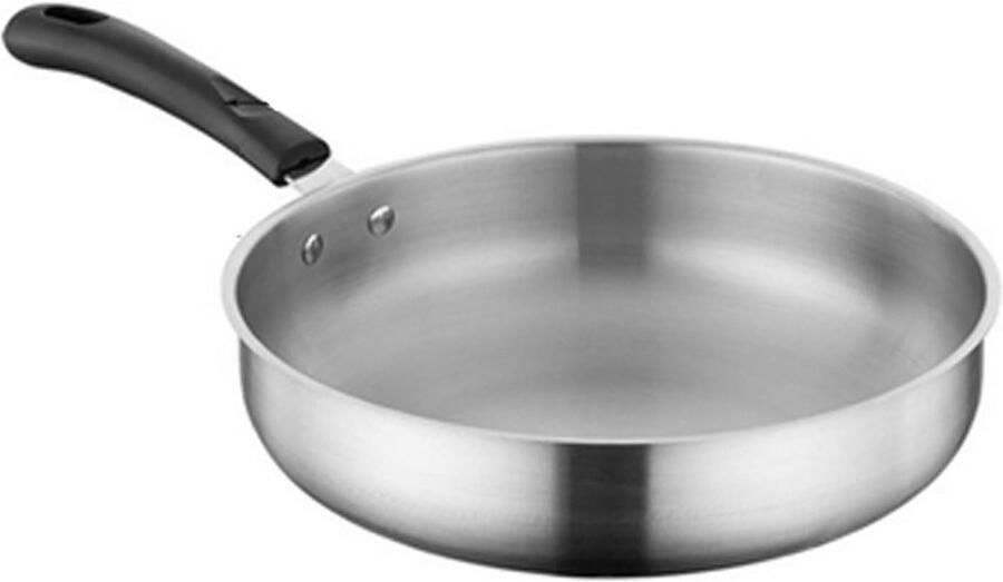 Roestvrijstalen Koekenpan Platte Bodem Dagelijks Koken Dik En Duurzaam 28 cm Zilver