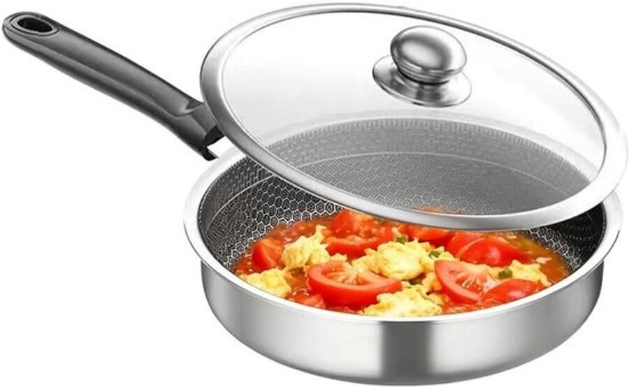 Roestvrijstalen Koekenpan Roerbakpan Wok Thuis Koken Antiaanbaklaag Honingraat 30 cm Zilver