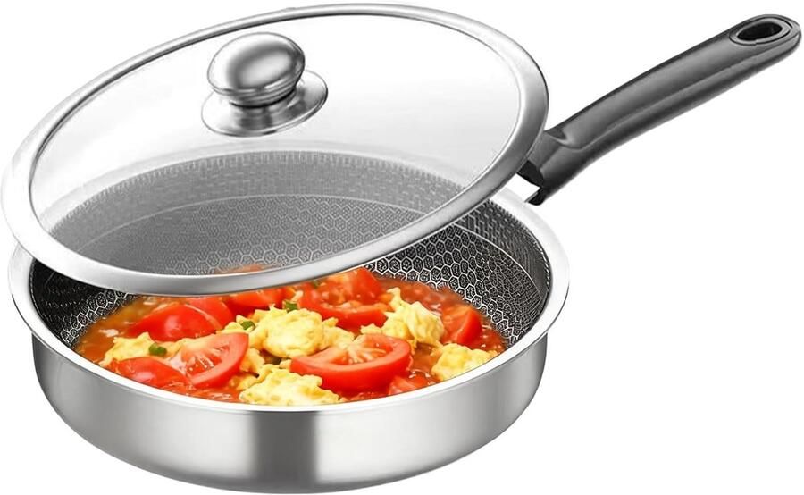Koekenpan Antiaanbak Steakpan Braadpan Eieren Pannenkoeken Bakken Honingraat RVS Design 26 cm Diameter