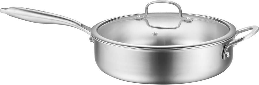 Roestvrijstalen Koekenpan Sauté Pan Koekenpan Gezinsmaaltijden Bereiden Drielaagse Constructie 28 cm Zilver