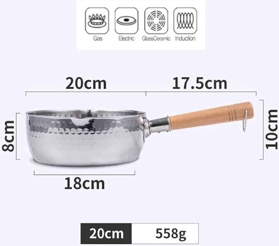 Roestvrijstalen Koekenpan Soeppan Melk Pot Koken en Bakken Gegoten Potlichaam 20 cm Zilver