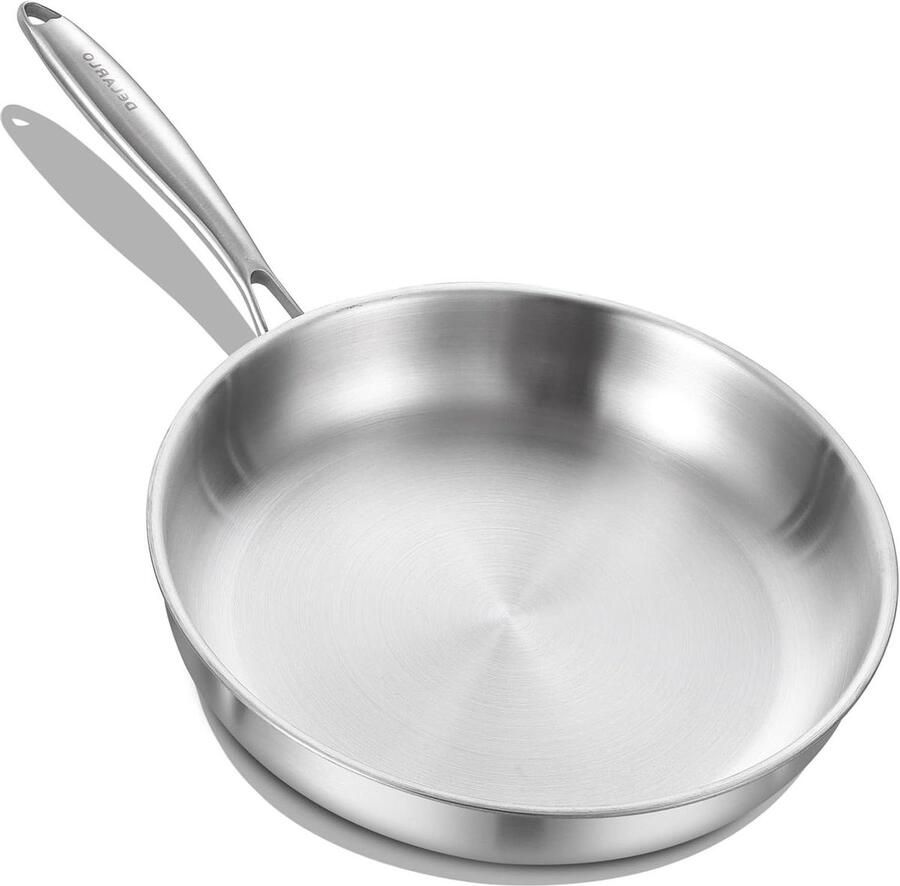 Roestvrijstalen koekenpan Steakpan eierpan Gelijkmatig bakken Tri-ply constructie 23 cm Zilver