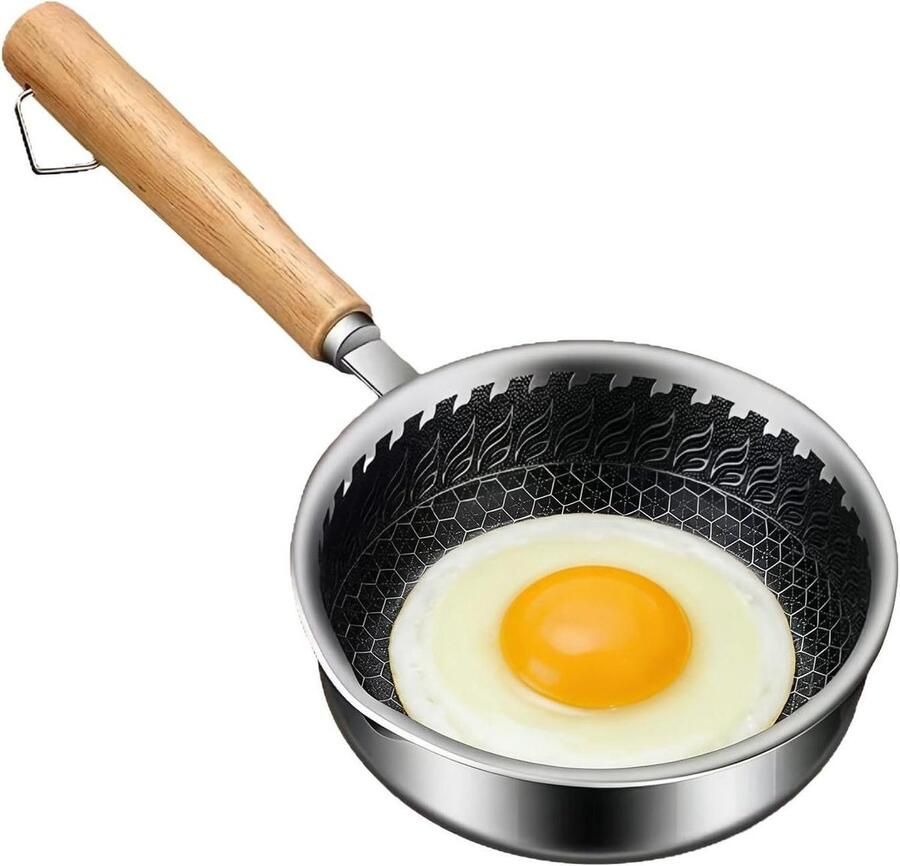 Roestvrijstalen Koekenpan Steelpan Kleine Pan Koken van Eieren Ergonomisch Handvat 14 cm Zilver