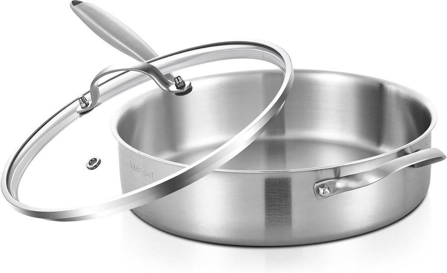 Roestvrijstalen Koekenpan Steelpan met Deksel Koken en Bakken Tri-Ply Constructie 28 cm Zilver