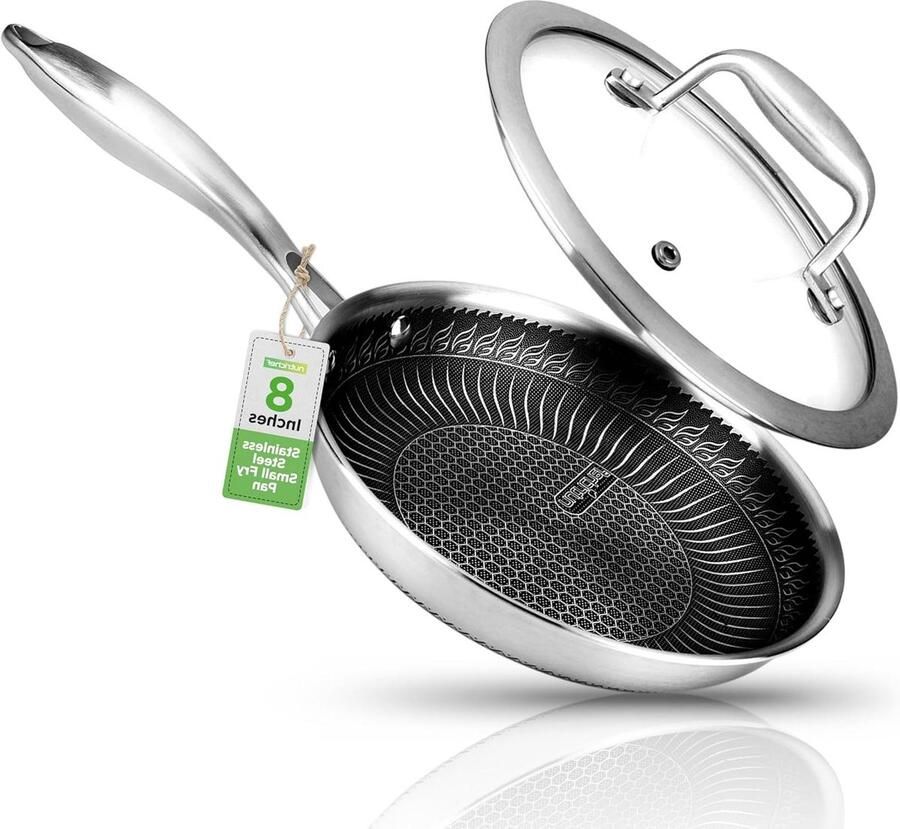 Roestvrijstalen Koekenpan Wok Pan Koekenpan Snel Roerbakken Krasbestendige Honingraatstructuur 20 cm Zilver