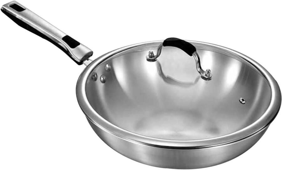 Roestvrijstalen Koekenpan Wok Pan Koken en Bakken 5-Laags Warmteverdeling 32 cm Zilver
