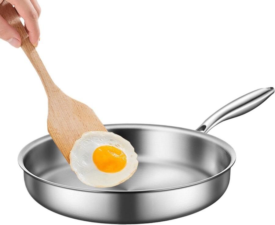 Roestvrijstalen Koekenpan Wok Roerbakpan Dagelijks Koken Antislip Handvat 20 x 20 cm Zilver