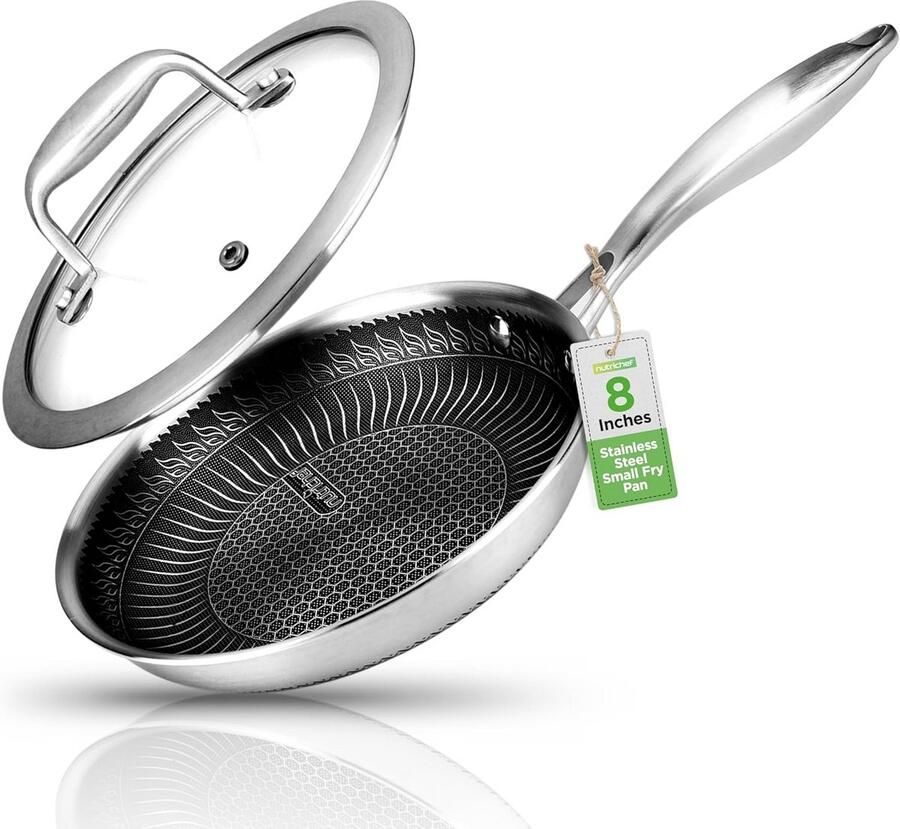 Roestvrijstalen Koekenpan Wok Snel Bakken Honingraat Structuur 20 cm Zilver