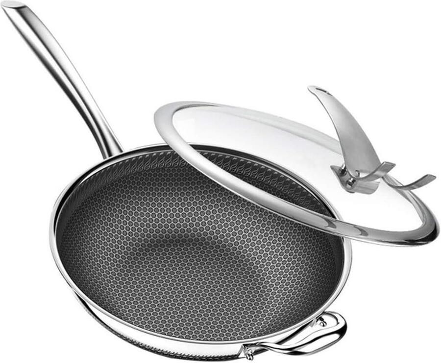 Roestvrijstalen Koekenpan Wok Snel Koken Gelijkmatige Verwarming 32 cm Zilver