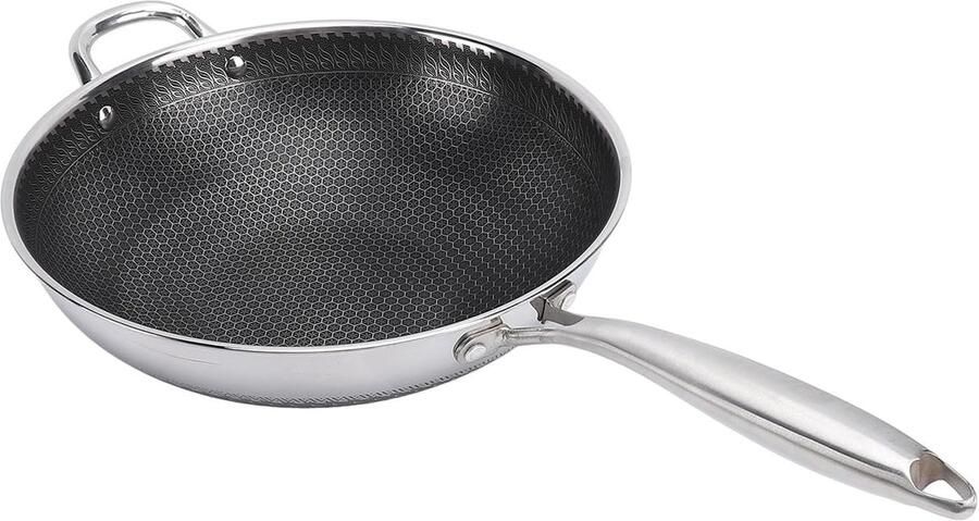 Roestvrijstalen Koekenpan Wokpan Bakpan Gezond Koken Antiaanbaklaag 32 Cm Zilver