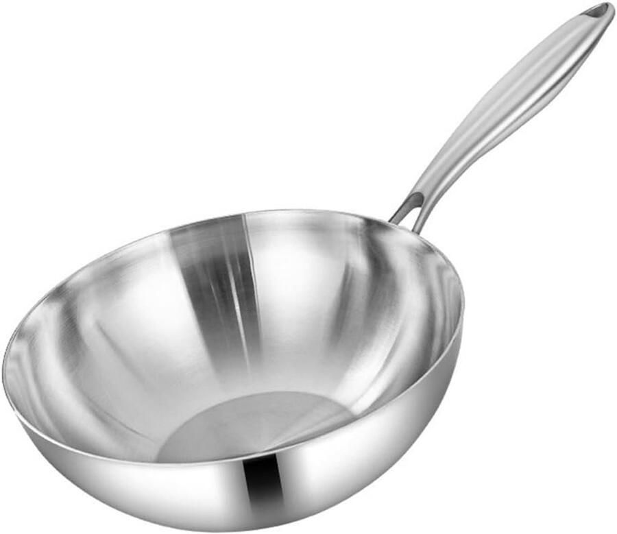 Roestvrijstalen koekenpan Wokpan met deksel Dagelijks koken Inductiegeschikt composietbodem 26CM Zilverkleurig