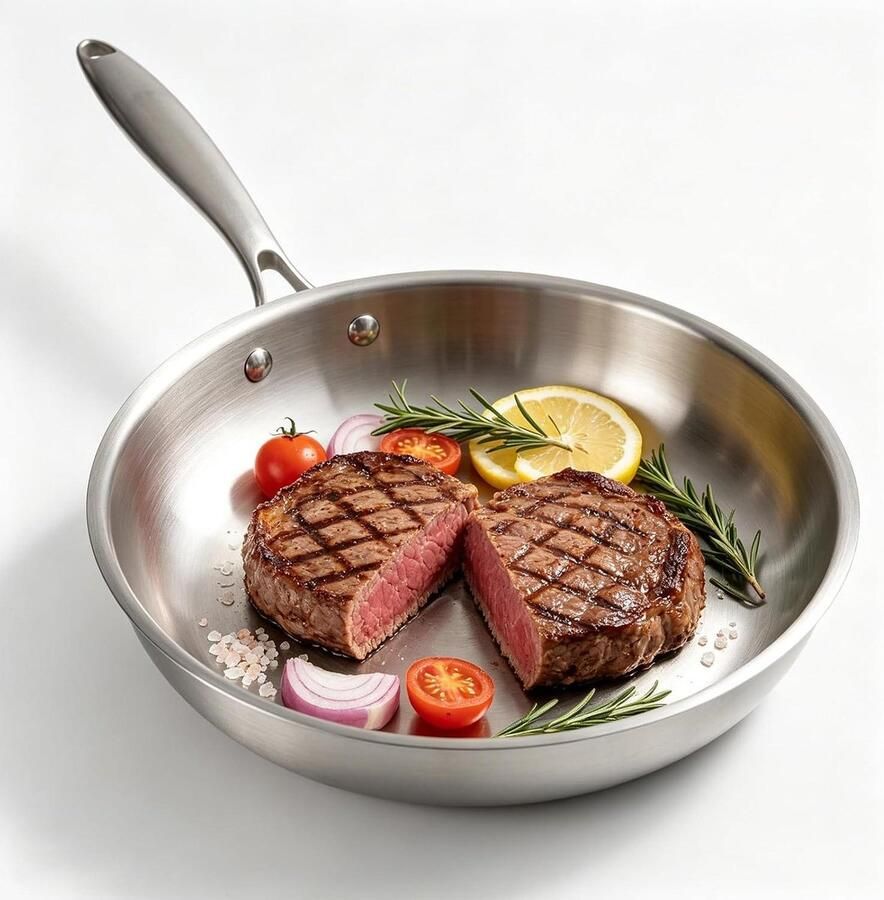 Roestvrijstalen Koekenpan zonder coating Professioneel Koken Drielaagse Constructie 28 cm Zilver