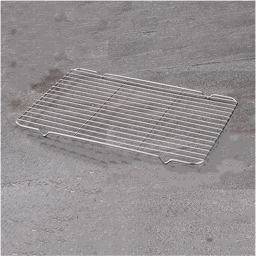 Roestvrijstalen Koelrek Bakplaat Grill Bakken en Grillen Non-stick Oven Geschikt 39x28x1.5cm Zilver