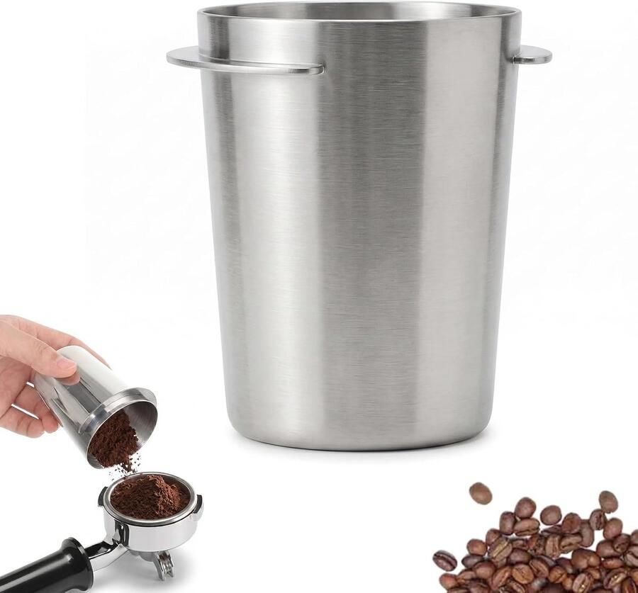 Roestvrijstalen koffiedoseerbeker 58 mm voor portafilters Dubbeloorconstructie voor eenvoudig gebruik en directe bevestiging aan koffiemachine