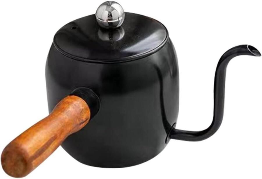 Roestvrijstalen Koffieketel Mini Waterkoker Zwanenhals Koffie en Thee Zetten Antiverbrandingshandvat 500 ml Zwart