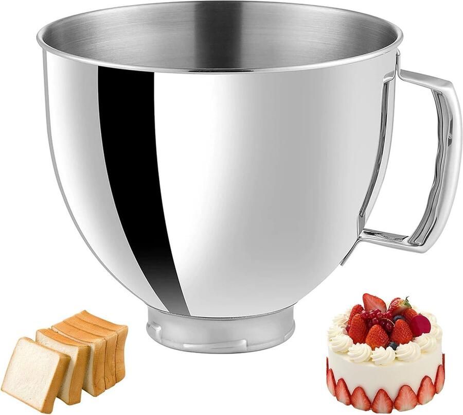 Roestvrijstalen kom 4 5–5 Quart voor keukenmachine – met handvat geschikt voor geselecteerde Classic & Artisan modellen