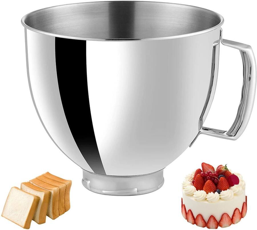 Roestvrijstalen kom 4 5–5 Quart voor keukenmachine – met handvat geschikt voor geselecteerde & modellen
