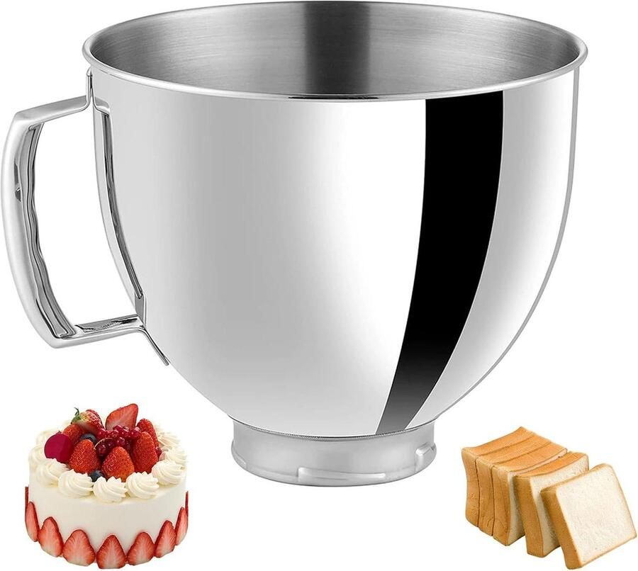 Roestvrijstalen Kom Keukenmachine Accessoire Bakken en Mixen Ergonomische Handgreep 5 Liter Zilver