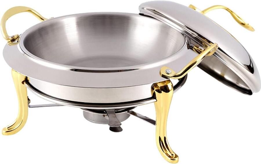 Roestvrijstalen komfoor Buffetset warmhoudbak Feestbanket warmhouden Dubbele brandstofpan 22 cm Goud