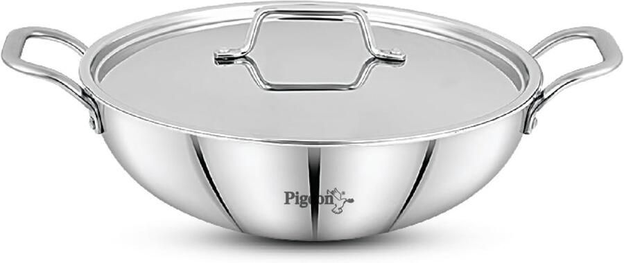 Roestvrijstalen Kookpan Diepe Wok Klassiek Koken Triply Constructie 4800ml Zilver