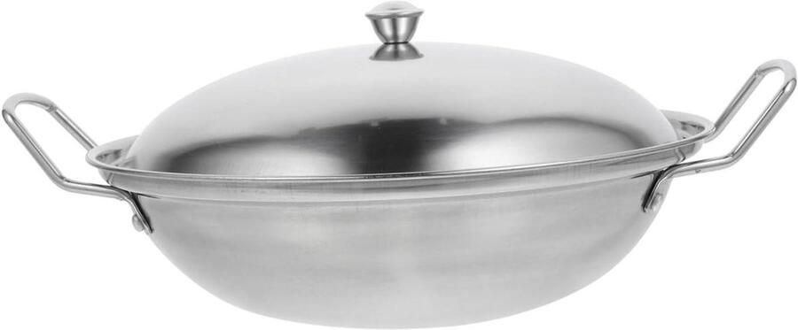 Roestvrijstalen Kookpan Hete Pot Wok Thuis Koken Dubbele Handgrepen 24.5 cm Zilver