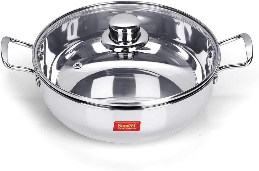 Roestvrijstalen Kookpan Inductie Kadhai Gelijkmatig Koken Ingekapselde Sandwichbodem 3 Liter Zilverkleurig