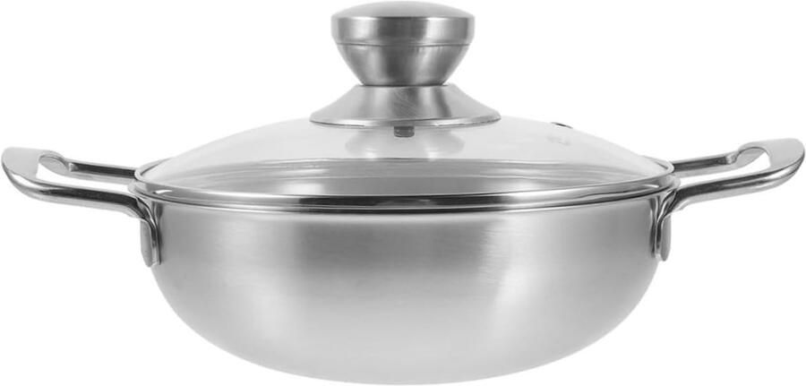 Roestvrijstalen Kookpan Keukenpan Wok Thuis Koken Dubbele Handgrepen 32x22x6.5cm Zilver