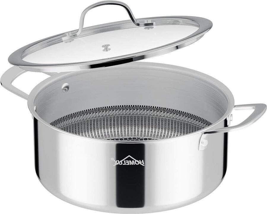 Roestvrijstalen Kookpan Soeppan met Deksel Dagelijks Koken Honingraat Anti-aanbak 20 cm 23 Liter Zilverkleurig